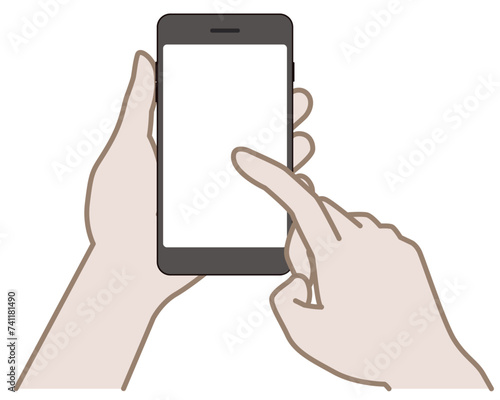  スマホを左手で持ち右手で操作する手元