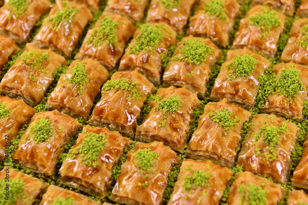 Baklava, traditional array baklava in turkish dessert.  