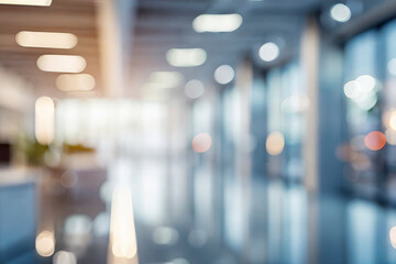 Blurred empty open space office. Abstract light bokeh at office interior background