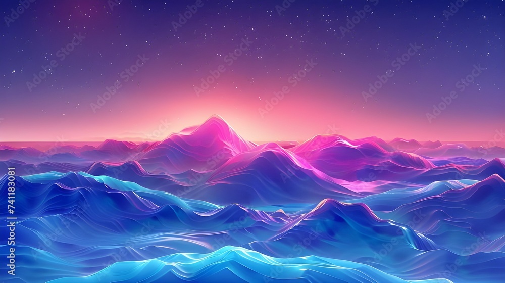 Neon Mountains Under Starry Night Sky
