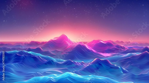 Neon Mountains Under Starry Night Sky © DigitalNomadPN