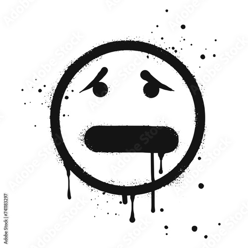 Shocked face emoticon character. Spray painted graffiti disappointed face in black over white. isolated on white background. vector illustration