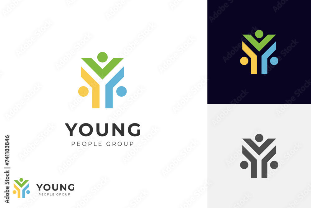 Obraz premium initial letter y people group logo design. abstract young people lifestyle with happy logo symbol icon design for healthy life design element