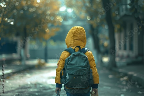 Back of Child boy with bag go to school.back to school concept