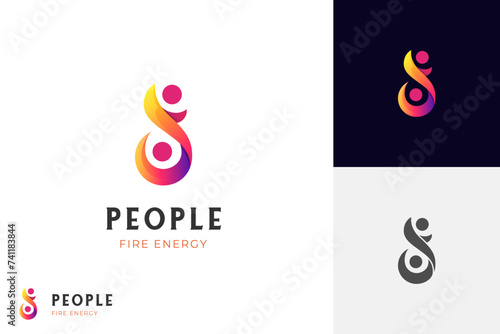 Spirit people abstract logo design with fire energy graphic illustration for life vector logo template