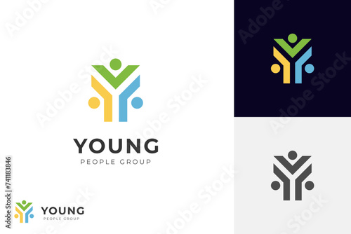 initial letter y people group logo design. abstract young people lifestyle with happy logo symbol icon design for healthy life design element photo
