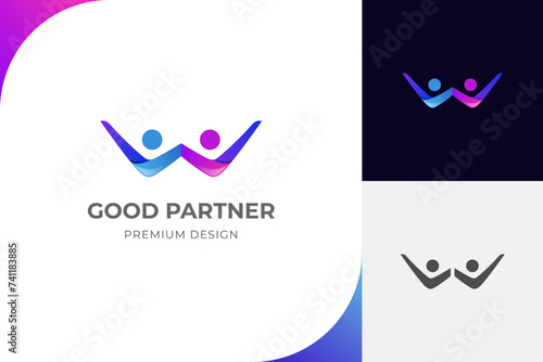 People success or partner logo icon design with checklist happy human graphic illustration vector symbol for businessman logo