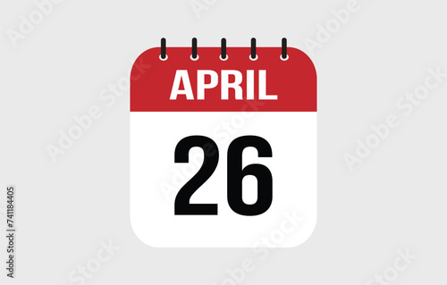 26 April Calendar. April Calendar Vector Illustration.