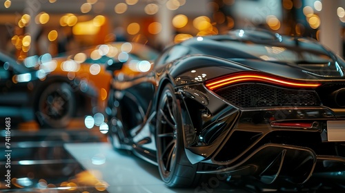 New cars display in luxury showroom with light bokeh in motor show event © Jennifer