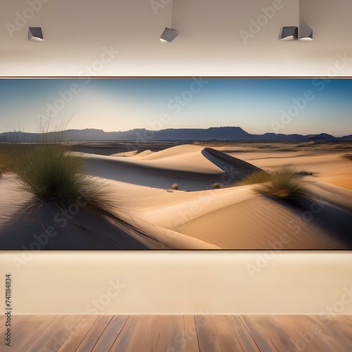A rugged desert landscape with towering sand dunes and a clear blue sky5 photo