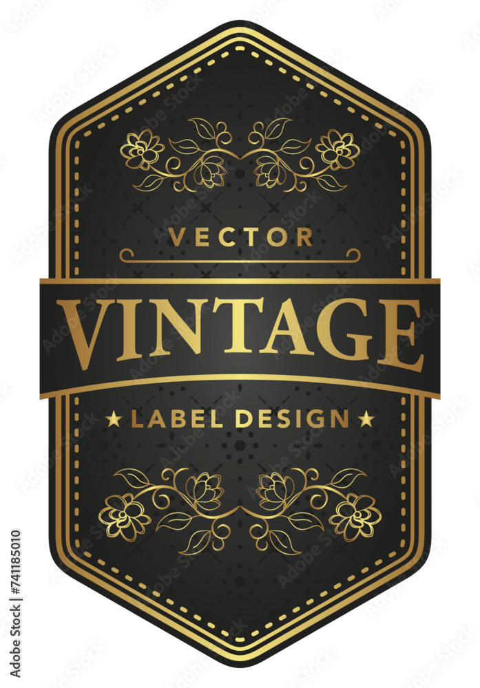 Luxury Vintage Label Wine, wedding invitation, Black and Gold Vintage Vector Template
