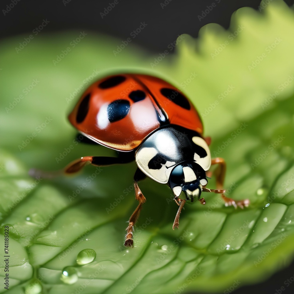 A close-up of a ladybug crawling on a green leaf2 A close-up of a ladybug crawling on a green leaf2