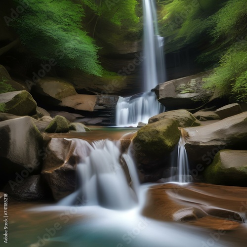 A close-up of a waterfall plunging into a crystal-clear pool of water2 photo