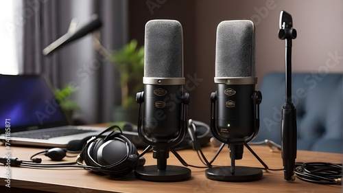 "Capture the essence of your podcast with a professional grade microphone set up. From sleek and modern to vintage and classic, explore a range of styles and variations to find the perfect fit for you