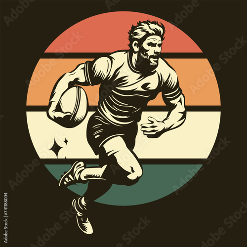 Rugby Player Rugger Retro tshirt Design Vector photo