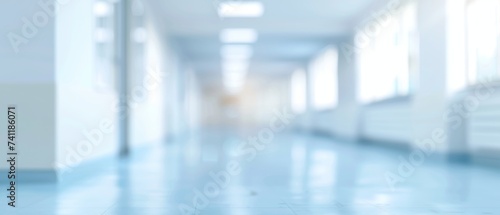 Abstract interior of a hospital or clinic: a luxury hospital corridor. Blur clinic interior background Healthcare and medical concepts photo