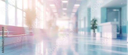 Abstract interior of a hospital or clinic: a luxury hospital corridor. Blur clinic interior background Healthcare and medical concepts