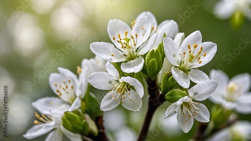 White spring flowers on bokeh, spring season floral background.
