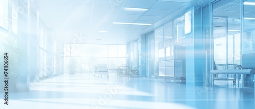 Abstract interior of a hospital or clinic  a luxury hospital corridor. Blur clinic interior background Healthcare and medical concepts
