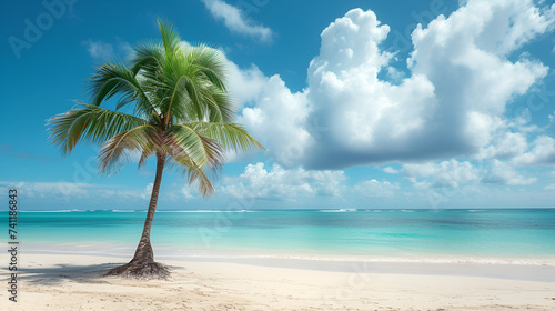 Palm tree on the tropical beach, generative ai © Chaman