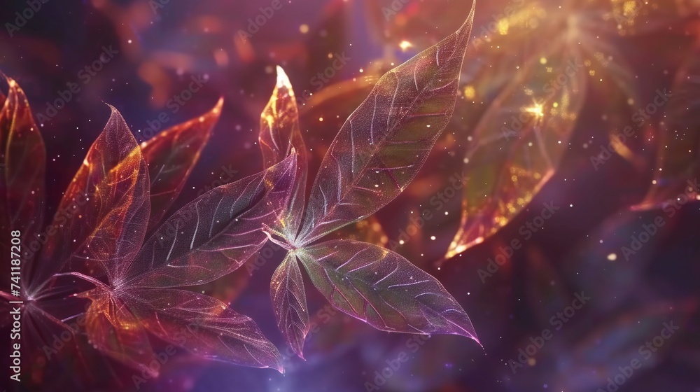 Nebula Neem Symphony: Neem leaves dance in a cosmic symphony, shimmering with stardust.
