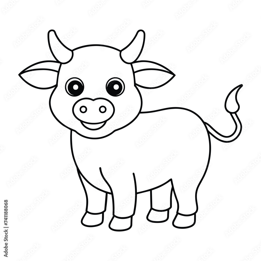 Vector cartoon cute Ox coloring page for kids