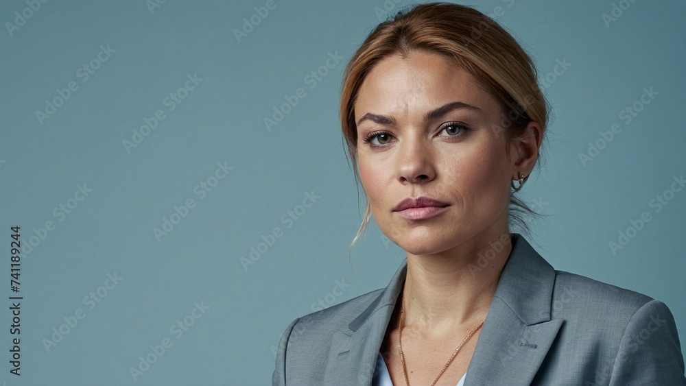 portrait of a businesswoman in suit, isolated in blue background portrait of a businesswoman in suit, isolated in blue background