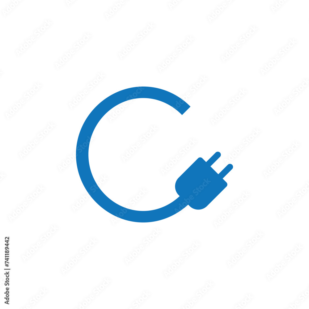 the initial letter c with a blue electrical socket logo the initial letter c with a blue electrical socket logo