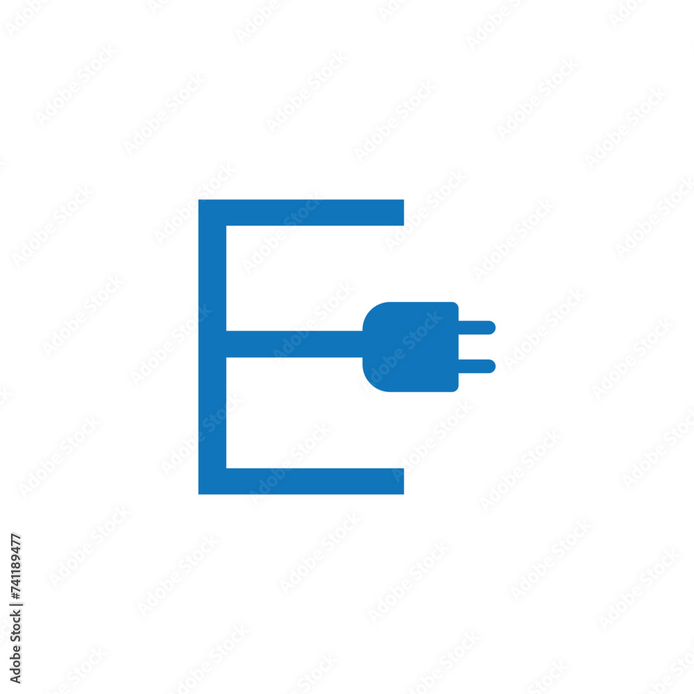 the initial letter e with a blue electrical socket logo the initial letter e with a blue electrical socket logo