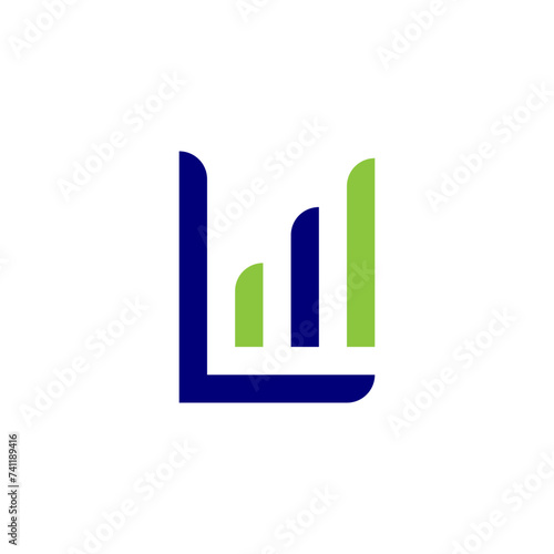 Letter L with symbol grow financial blue green color