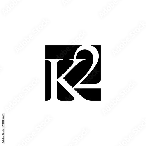 initial letter number K2 square logo negatif space