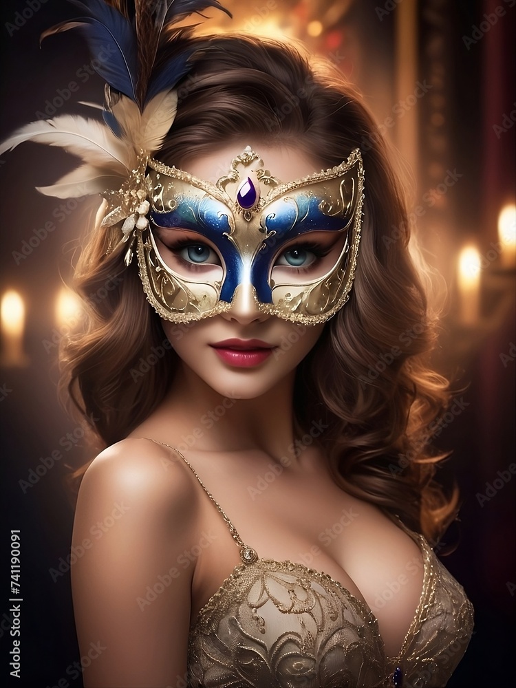 Obraz premium Portrait of a young lady in carnival mask