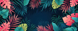 Frame border colorful jungle tropical leaves background