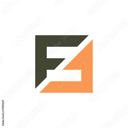 Abstract initial letter FJ square logo Balck orange color