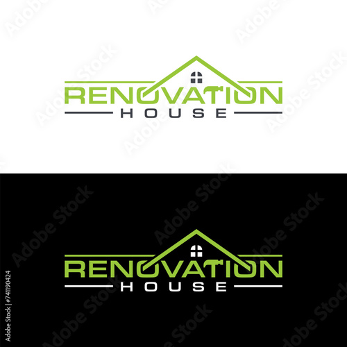 Letter renovation house with roof real estate logo