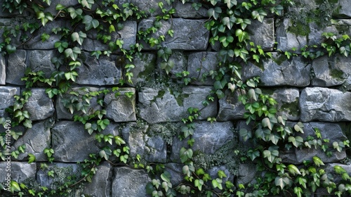 Ivy Covered Stone Wall Background in the Style of High Dynamic Range Nature Morte - Stylish Nature Stone Framing - Planar Ivy Stone Art Wallpaper created with Generative AI Technology