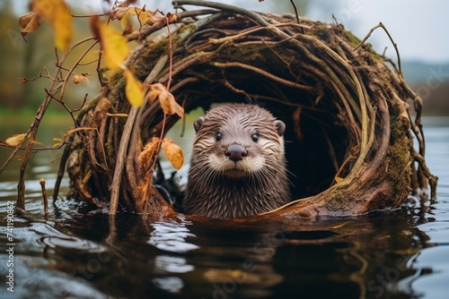 otter nest in the river