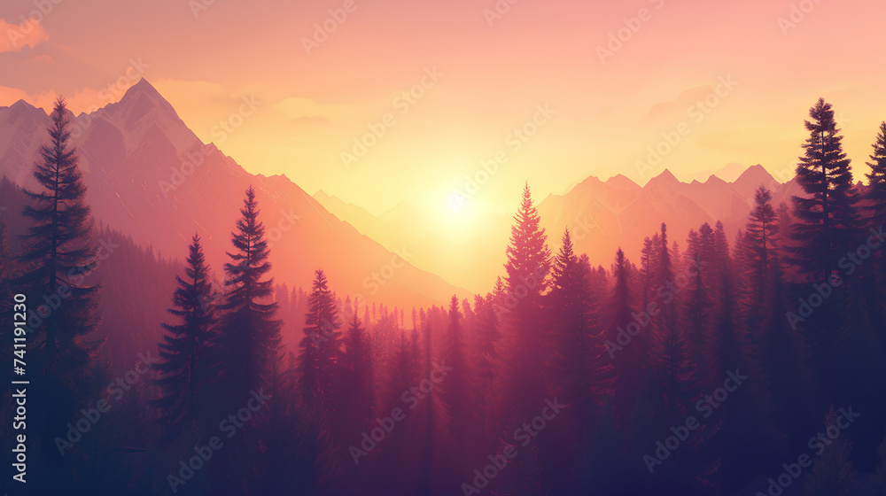 Morning sunlight over beautiful mountain views
