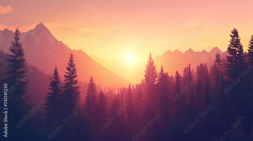 Morning sunlight over beautiful mountain views Morning sunlight over beautiful mountain views