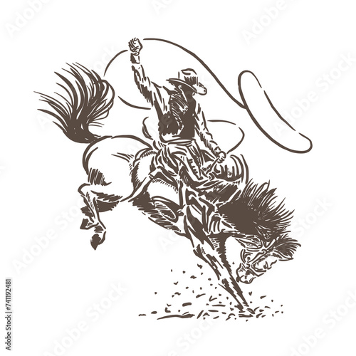 extreme riding cowboy vector sketch illustration