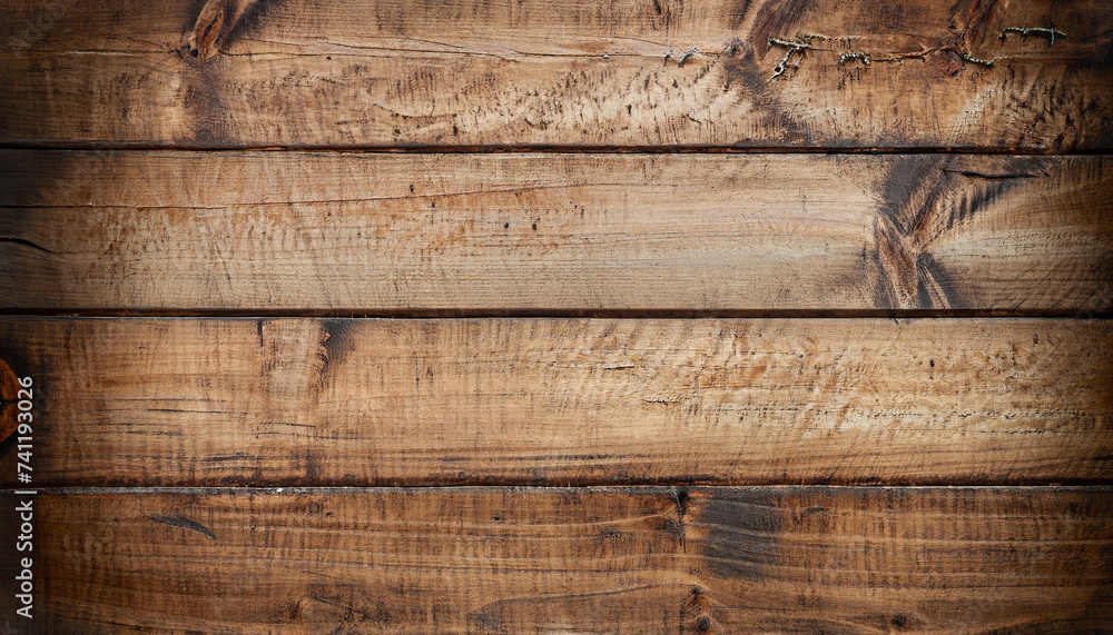Wood background texture of smooth wooden boards scored and stained with age - obrazy, fototapety, plakaty 