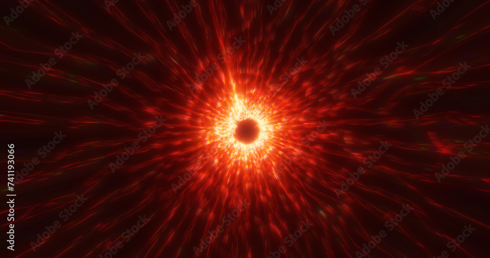 Beautiful abstract red fire tunnel made of futuristic digital stripes and lines glowing with bright magic energy on a black space background. Abstract background Beautiful abstract red fire tunnel made of futuristic digital stripes and lines glowing with bright magic energy on a black space background. Abstract background