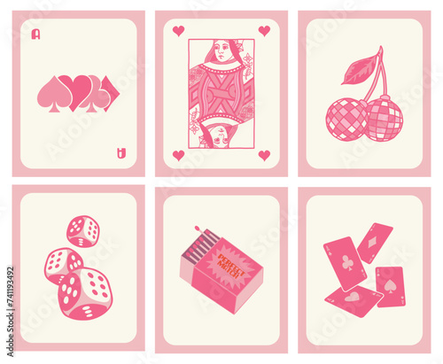 Chic Minimalist: Set of 6 Trendy Retro Wall Art Prints, Including 'Lucky You' Posters and Pink Print for Dorm and Living Room Decor