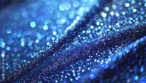 Unfocused royal blue sparkle background with sapphire glitter bokeh and crystal droplets