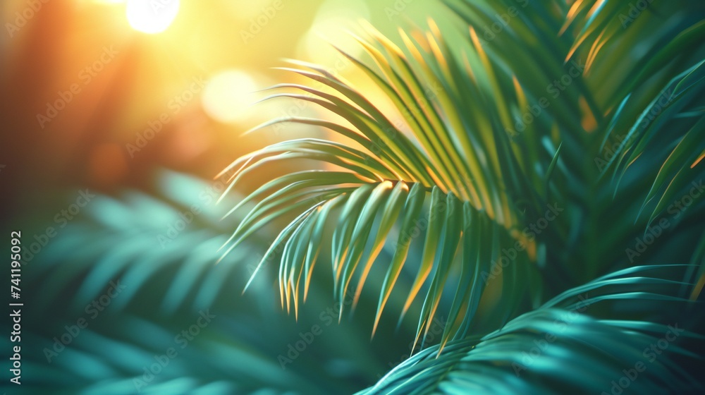 Seaside Symphony: Listen to nature's symphony with macro palm leaves in focus.
