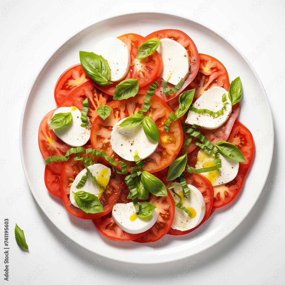 Fresh Caprese Salad Plate on White, Italian Caprese Salad with Basil, Vegetarian Caprese Salad Isolated, Fresh Caprese Salad on White Background, Classic Italian Caprese Salad,Caprese, Easy to cut out Fresh Caprese Salad Plate on White, Italian Caprese Salad with Basil, Vegetarian Caprese Salad Isolated, Fresh Caprese Salad on White Background, Classic Italian Caprese Salad,Caprese, Easy to cut out