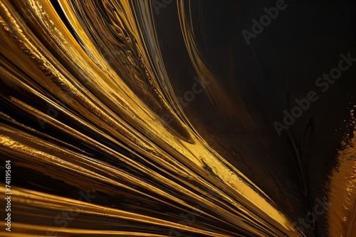 Abstract background liquid oil gold and black streaks.