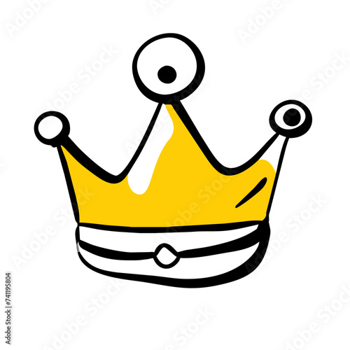 Doodle crown icon hand drawn illustration. 