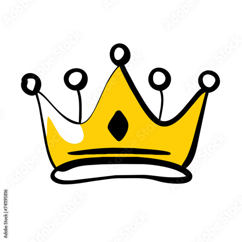 Doodle crown icon hand drawn illustration. 