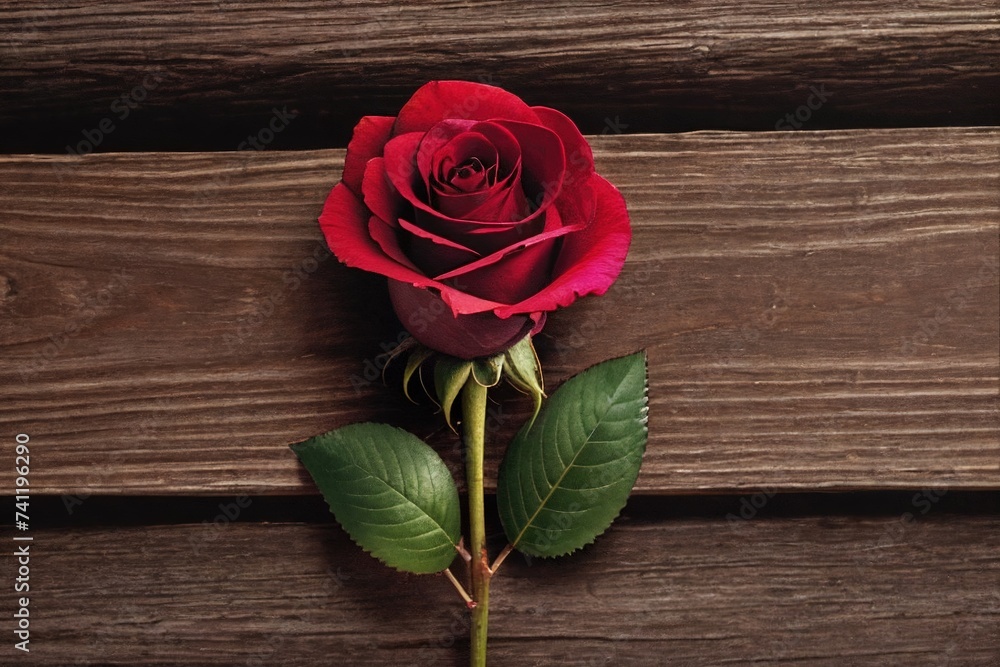 Rose on a wooden table, close up view. Rose on a wooden table, close up view.
